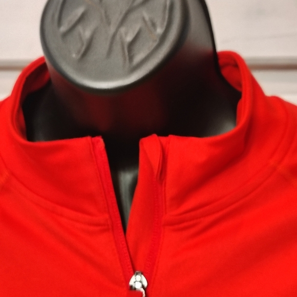 Lycra Queenieke Red Women's LG Long Sleeve Workout Shirt Half Zip Athletic Slim - Picture 5 of 9
